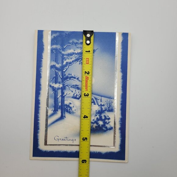 Vintage Blue & White Christmas Greeting Card With Winter Scene - Picture 6 of 6